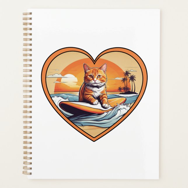 Orange Tabby Surfing Cat Planner (Front)