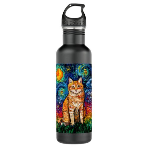 Orange Tabby Tiger Cat Starry Night Colorful Art b Stainless Steel Water Bottle