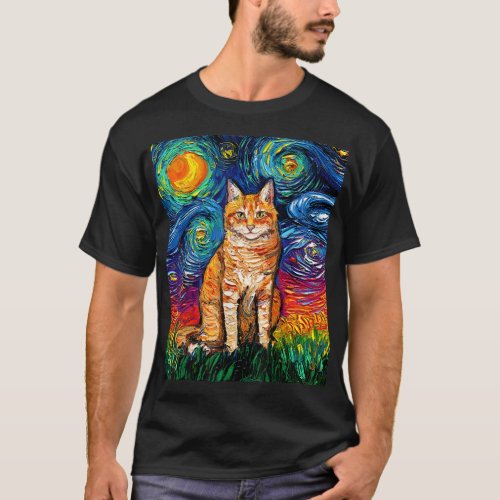 Orange Tabby Tiger Cat Starry Night Colorful Art b T_Shirt