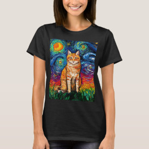 Orange Tabby Tiger Cat Starry Night Colorful Art b T-Shirt