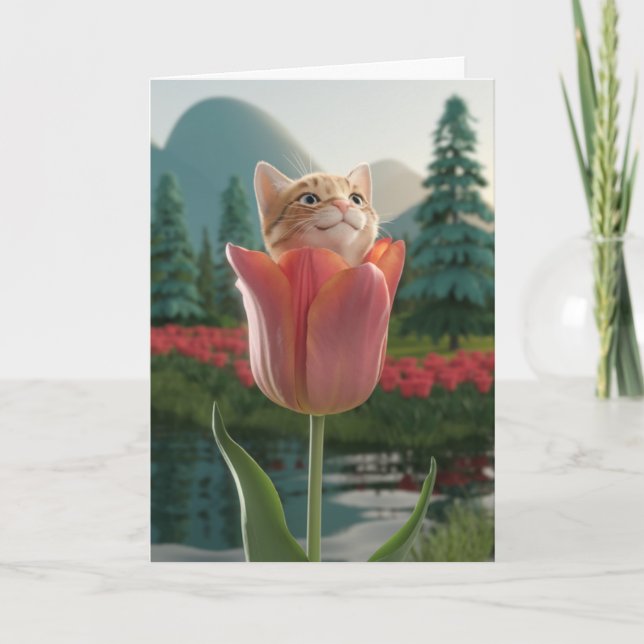 Orange Tabby Tulip Card (Front)