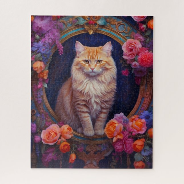 Orange Tabby with Beautiful Jewelry and Flowers Jigsaw Puzzle (Vertical)