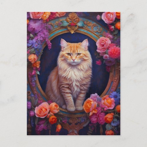 Orange Tabby with Beautiful Jewelry and Flowers Postcard