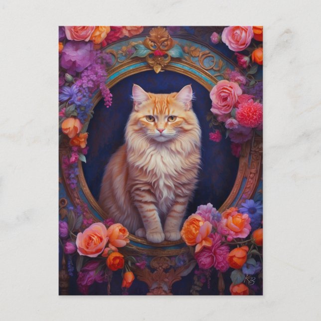 Orange Tabby with Beautiful Jewelry and Flowers Postcard (Front)