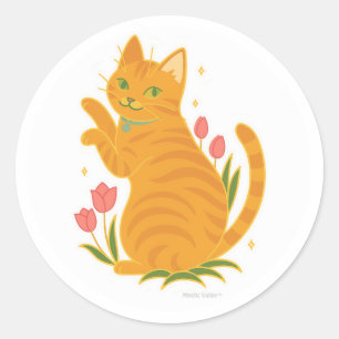 Orange Tabby with Tulips Classic Round Sticker
