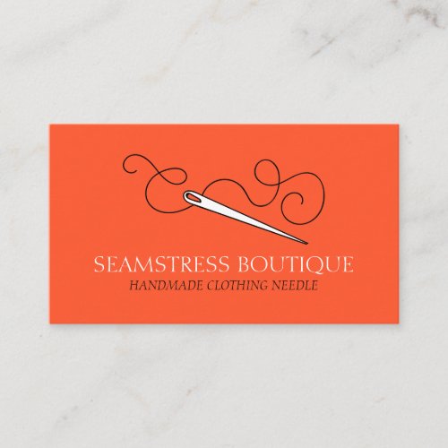 Orange Tailor Seamstress Alterations Needle Business Card