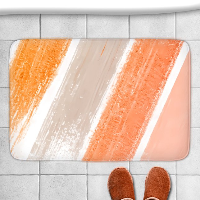 Orange Tan Pink Striped Paint Swatch  Bath Mat (Bath mat featuring a paint swatch in orange, tan and pink colors)