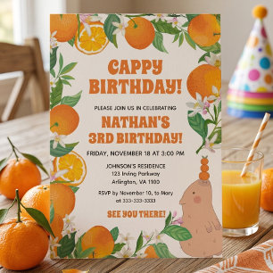 Orange Tangerine Capybara Kids Fun Cappy Birthday Invitation