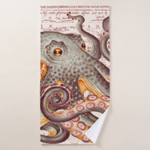 Orange tangerine Octopus Tentacles Vintage Map Bath Towel Set