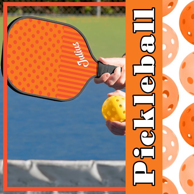 Orange Tangerine Polka Dots Stripes Personalized Pickleball Paddle (Orange Tangerine Polka Dots Stripes Personalized Pickleball Paddle to Personalize)