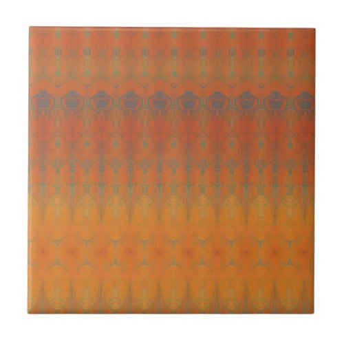 Orange tangerine teal green geometric art design  ceramic tile