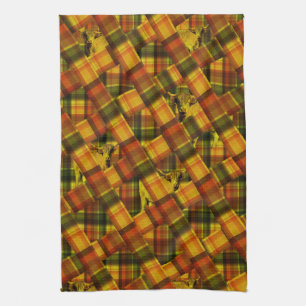 Orange Tartan Highland Cow Design, Kitchen Towel