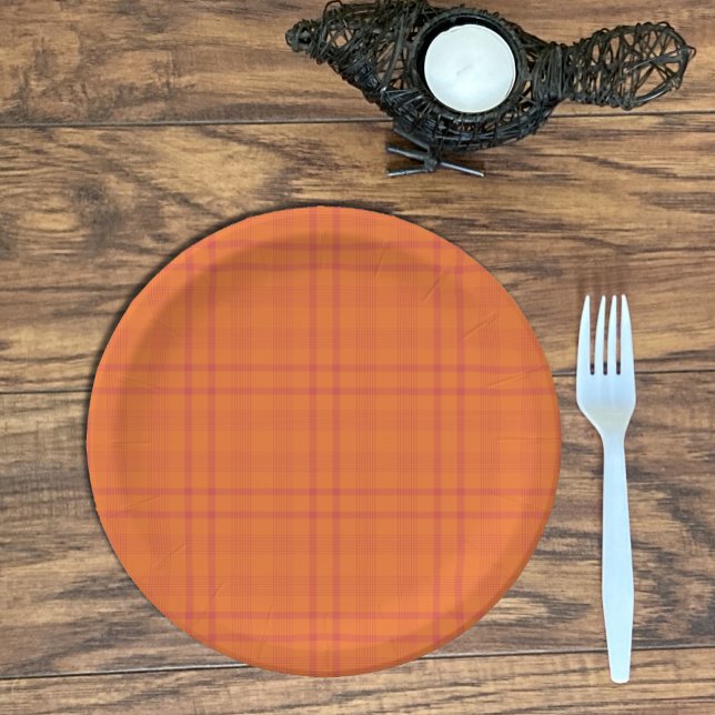 Orange Tartan Pattern Paper Plate (Round orange Tartan pattern paper plate .)