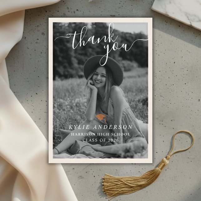 Orange Tassel Senior Photo High School Graduation  Thank You Card (Orange Tassel Senior Photo High School Graduation Thank You Card)