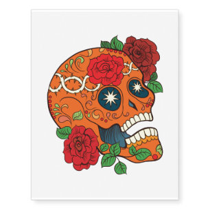 Orange Tattoo Day of Dead Sugar Skull Red Roses
