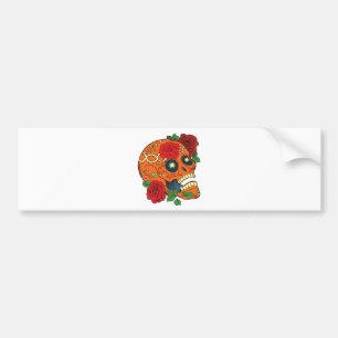 Orange Tattoo Day of Dead Sugar Skull Red Roses Bumper Sticker