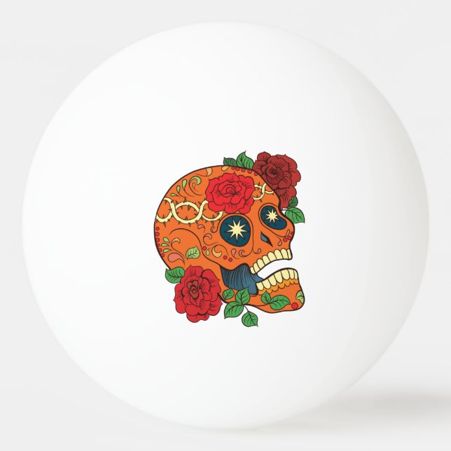 Orange Tattoo Day of Dead Sugar Skull Red Roses Ping Pong Ball (Front)