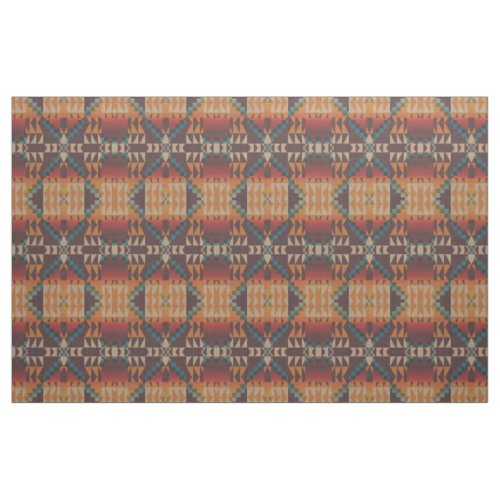 Orange Taupe Brown Red Teal Blue Ethnic Look Fabric