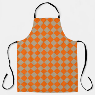 Orange Taupe Checker Diamond Pattern Apron