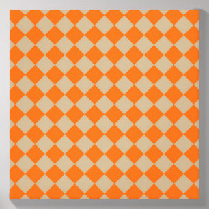 Orange Taupe Checker Diamond Pattern Canvas Photo Tile