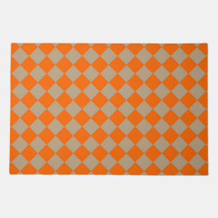 Orange Taupe Checker Diamond Pattern Doormat