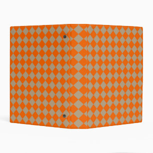 Orange Taupe Checker Diamond Pattern Mini Binder
