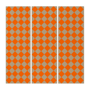 Orange Taupe Checker Diamond Pattern Triptych
