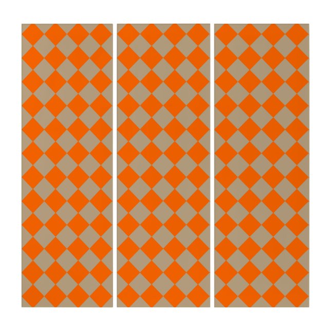 Orange Taupe Checker Diamond Pattern Triptych (Front)