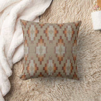 Orange Taupe Mauve Brown Gray Tribal Pattern Throw Pillow