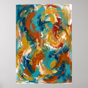 Orange Teal Abstract Swirl Poster