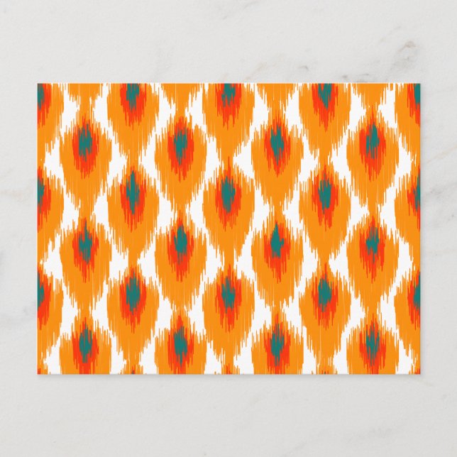 Orange Teal Abstract Tribal Ikat Diamond Pattern Postcard (Front)