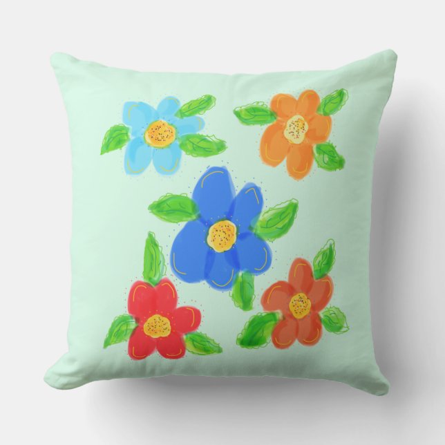 Orange Teal And Red Outdoor Pillow (Front)