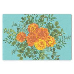 Orange &amp; Teal Aqua Peony &amp; Rose Floral Wedding Tissue Paper