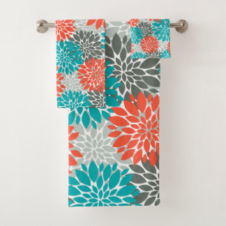 Orange Teal Bath Towel Set