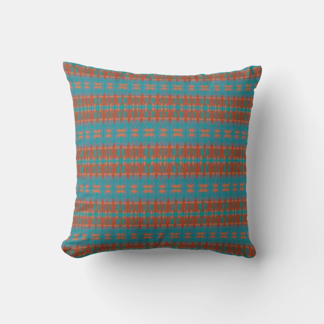 Orange Teal Blue Mediterranean Mosaic in Thin Rows Throw Pillow (Front)
