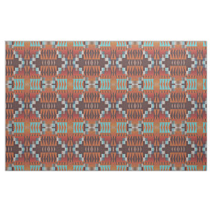 Orange Teal Blue Turquoise Brown Red Ethnic Look Fabric