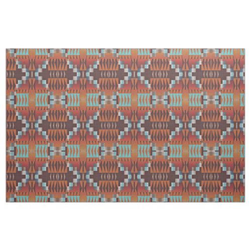 Orange Teal Blue Turquoise Brown Red Ethnic Look Fabric