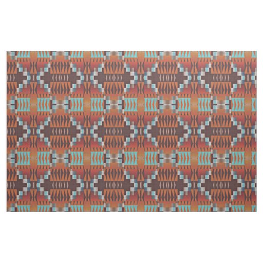 Orange Teal Blue Turquoise Brown Red Ethnic Look Fabric