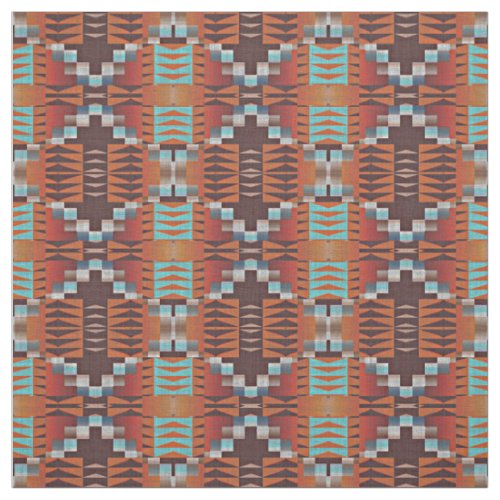 Orange Teal Blue Turquoise Brown Red Ethnic Look Fabric
