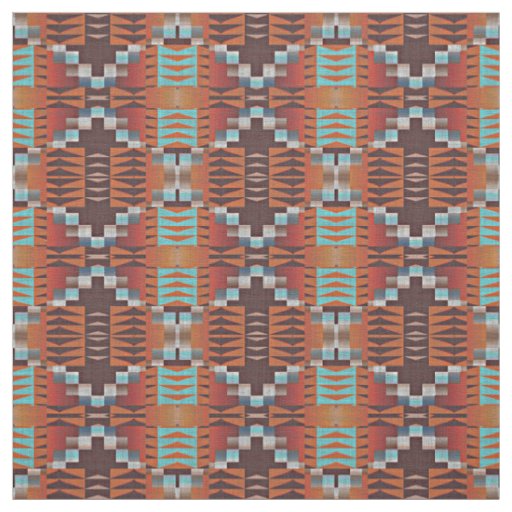 Orange Teal Blue Turquoise Brown Red Ethnic Look Fabric