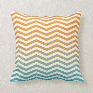 Orange Teal Blue Watercolor Chevron Modern Art Throw Pillow