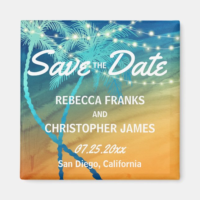 Orange Teal Blue Wedding | Tropical Save the Date Magnet (Front)
