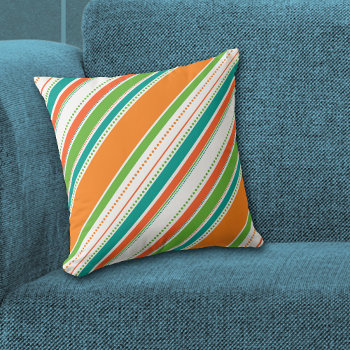 Orange Teal Diagonal Stripe Throw Pillow by AvenueCentral at Zazzle