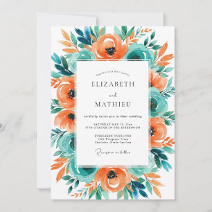 Orange Teal Distinctive Tropical Wedding Invitation