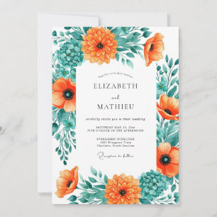 Orange Teal Effervescent Summer Wedding Invitation