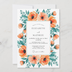 Orange Teal Exquisite Coastal Wedding Invitation