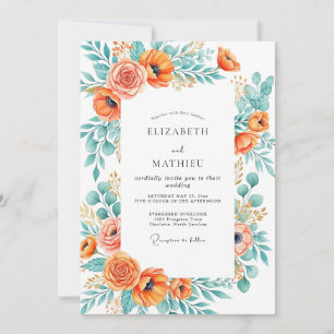 Orange Teal Exuberant Summer Wedding Invitation