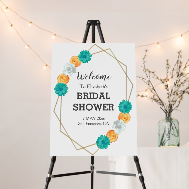 Orange Teal Floral Geometric Bridal Shower Foam Board (In Situ (Stand))
