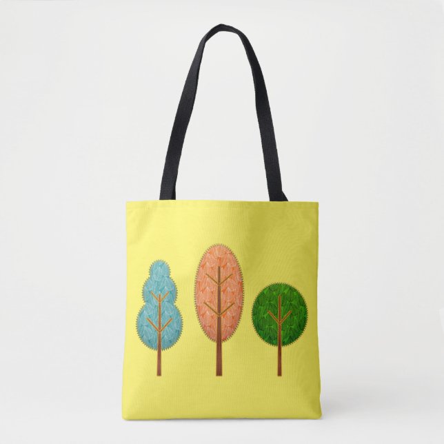 Orange Teal Green Artsy Trees Yellow Tote Bag (Front)