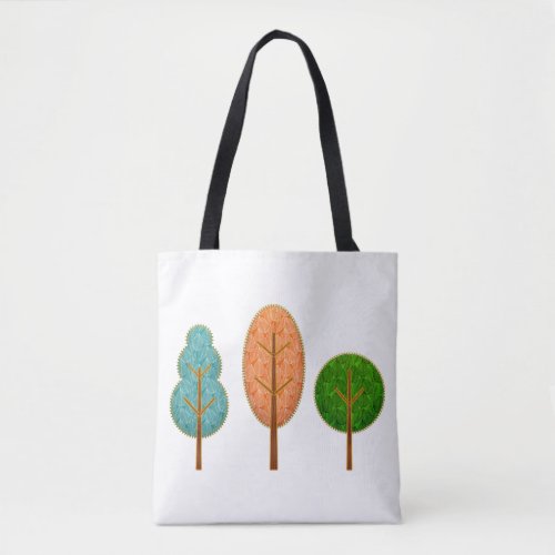 Orange Teal Green Trees Artsy Modern Pattern Tote Bag